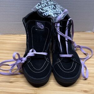 Vans Black High-Tops with Lavender Laces